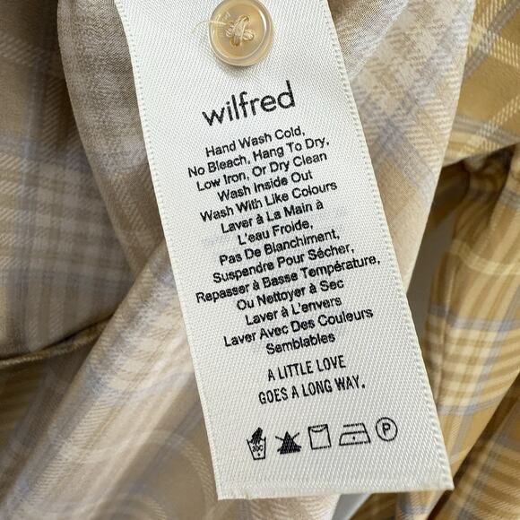 Wilfred Silk V Neck Popover Beige Plaid Long Sleeves Women size Medium - Picture 9 of 10